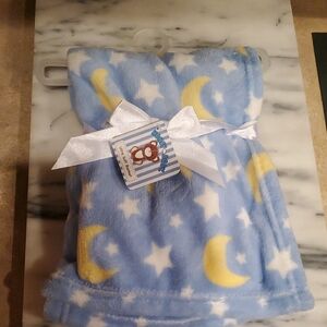 Soft Blue and Yellow Star & Moon Fleece Blanket